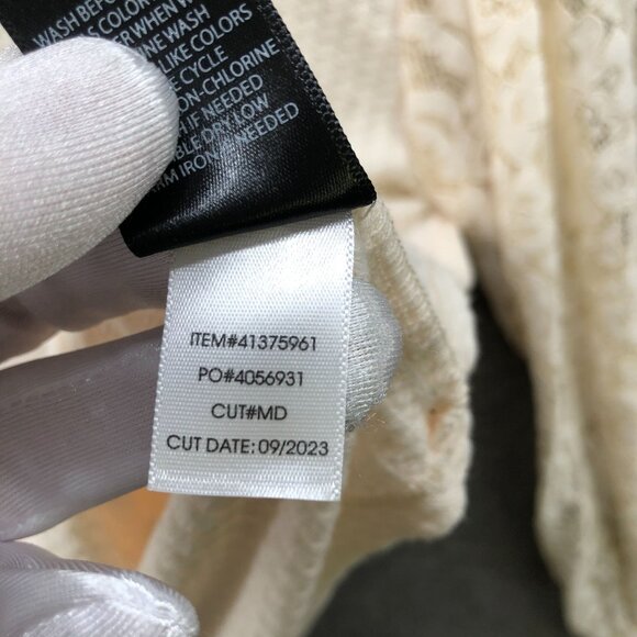 Torrid Waffle Long Sleeve Top Womens 2X Ivory Lace Balloon Sleeve Crewneck - Picture 7 of 9